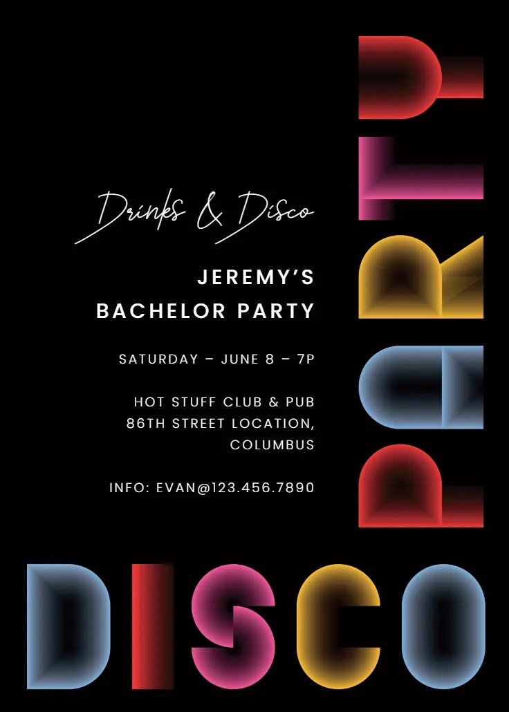 Boogie boys - bachelor party invitation